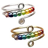 2 Stück Angst Regenbogen Perlen Fidget Ring Rainbow Bead Fingertip Ring zu meiner Tochter vertreibe Ihre Angst Öffnung verstellbar Bunte Perlen Spinning-Angst-Ring Schmuck Geschenk für Mädchen