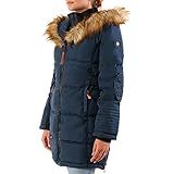 Geographical Norway BEAUTIFUL LADY - Warme Damen Parka - Mantel mit Kunstpelz Kapuze - Winter Wind Jacke - Lange Jacke winterjacke - Damen Geschenk (Navy XL)