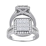 Damen-Verlobungsring, 925er Sterlingsilber, Prinzessschliff, Zirkonia, künstlicher Diamant, quadratischer Kopf, Verlobungsring, Schmuck, Geschenke für Frauen – Ringgrößenoptionen: L bis R, Zirk