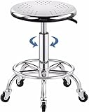 Robuster Rollhocker aus 304 Edelstahl, mit verstellbarer Höhe und Rädern, drehbarer Ladenhocker, Stuhl für Garage, Mechaniker, Tragkraft 220 kg