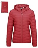 Outdoor Ventures Damen Steppjacke Leichte Packbare Übergangsjacke Warme Winterjacke mit Kapuze für Frauen Gefüttert Pufferjacke mit Taschen für Freizeit Wandern Reisen Rot M