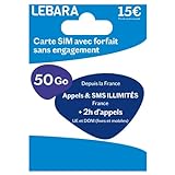 Lebara SIM-Karte + unbegrenzte Anrufe und SMS Frankreich + 2 Stunden auf 43 Ziele + 20 GB + 30 GB gratis