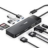 Docking Station USB C Hub 3 x Display 10 in 1, Lemorele Dual HDMI Adapter 4K, 3 USB 3.0/2.0, VGA, PD 100W, Audio, SD/TF for Windows, MacBook, Dell, HP, Lenovo, Surface