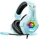 Ozeino Gaming Headset für PS5 PS4 Xbox One PC Switch, PS5 Gamer Headset mit Mikrofon, Stereo Sound und RGB Light, Himmelb