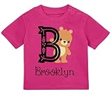 Baby Tshirt in Pink 0-36 Monate mit Druck T-Shirt mit Spruch mit personalisiertem Namen und Anfangsbuchstabe, Kleiner Teddybär T-Shirt für Kleinkind 0, 1, 2, 3 J