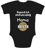 Shirtgeil Geschenk für Mama - Papa & ich sind Uns einig Mama ist die Beste Baby Body Kurzarm-Body, Schwarz, 3-6 Monate