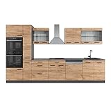 Vicco Küchenzeile Einbauküche Küchenschränke R-Line Anthrazit Küchenmöbel (Anthrazit-Eiche, MUS 350 cm)