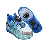 FANSU Jungen Mädchen Schuhe mit 2 Rollen Skate, Kinder Rollschuhe mit LED Blinkend, Rollen Abnehmbar, Outdoor Skateboardschuhe Einziehbar Komfort Sportschuhe 28-37 EU