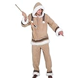NET TOYS Adlartok Eskimo Kostüm für Herren Eskimokostüm Eskimomann Inuit Männerkostüm Plüschkostüm Felljacke Fellkleidung