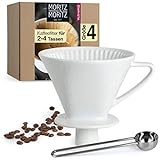 Moritz & Moritz Permanent Kaffeefilter - Handfilter Kaffee mit aromareichem Kaffeegeschmack - Porzellan Kaffeefilter - Dauerfilter Größe 4 für 2-4 Tassen - inkl. 1x Löffel - weiß