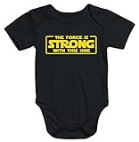 MoonWorks Baby-Body mit The Force is Strong with This one Aufdruck Bio-Baumwolle Kurzarm schwarz-gelb 6-12 Monate