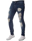 N / D Herren Skinny Stretch Jeans erweiterbare Taille Premium Jeans für Männer Biker Tapered Leg Ripped Löcher Lange Denim Hose Gr. 56, marineblau
