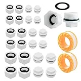 TREABEAR 24Pcs Blindstopfen Wasserleitung mit Dichtung, Blindstopfen 1/2/ 3/4 1 Zoll Außengewinde und Innengewinde, Blindstopfen Spüle, Kunststoff Gewindestopfen für Waschmaschine Geschirrspüler W