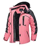 TACVASEN Damen Funktionsjacke Wandern Winterjacke Winddicht Wasserdicht Regenjacke Warm Fleece Snowboardjacke Wetterjacke, Rosa-grau, XXL