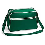 Retro Shoulder Bag im Design der Siebziger, Schultertasche Sporttasche aus Nylon mit Paspelierung inkl. gratis Schlüsselanhänger
