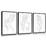 SUMGAR Schwarz-weiße Wandkunst minimalistische Strichzeichnung Leinwand Bilder moderne Frauen abstrakte Gemälde Frau Dame Mädchen Schönheit Körperform Porträt Kunstwerk mit Rahmen 30x40cm 3er-Set