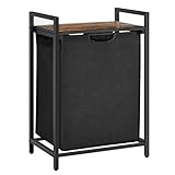VASAGLE Wäschekorb, Wäschesammler mit Ablage, Wäschebox, Wäschesack aus Oxford-Gewebe ausziehbar abnehmbar, Metallrahmen, 65 L, 50 x 33 x 72 cm, schwarz-vintagebraun BLH101B01