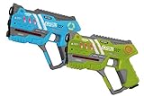 JAMARA 410086 410086-Impulse Gun-Pistol Set-Laser Tag mit 3 Battlemodi (Team:bis zu 4 Spieler je Team,Last Man Standing,Duell), 4 simulierte Waffen mit Soundeffekte,bis 40m Reichweite, blau/grün