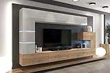 Furnitech Wohnwand Wohnzimmer - Wohnzimmer Möbel mit LED RGB - 16 Farben - Hängend Wohnwand Modern - Wohnzimmer Schrankwand mit Regale und TV Schrank (AN89NEW-21WS-HGM21)