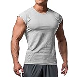 Herren Sportlich T-Shirts Tees Kurz Ärmel Bodybuilding Trainieren Ausbildung Fitness Tops Crew Hals Baumwolle Grau L