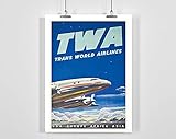 AZSTEEL Trans World Airlines - TWA - Fly to USA, Europe, Africa, Asia - Vintage Travel Poster - A5/A4/A3/Canvas Framed/Unframed