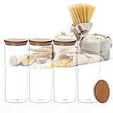 BigDean 4x Vorratsdose aus Glas mit Bambus-Deckel - Spaghettiglas Vorratsglas 1800ml Aufbewahrungsglas für Spaghetti, Nudeln, uvm. - Borosilikatglas, luftdicht, spülmaschinenfest