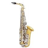 Btuty Altsaxophon, Saxophon, glänzendes Messing, graviert, Eb E-Flat, natürliches Weiß, Muschelknopf, Windinstrument mit Etui, Stummschalthandschuhe, Reinigungstuch, Gürtelbürste