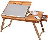 BATHWA Bambus Laptoptisch für Bett, höhenverstellbar Faltbare Betttisch Lapdesks mit Schublade für Lesen oder Frühstück 55 x 35 x 29 cm