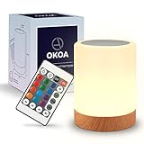 OKOA – Premium Nachttischlampe touch dimmbar [13 Farben & 3 Helligkeiten] – Mit Fernbedienung – Warm weißes Licht [3000K] – Farbwechsel LED Nachtlicht Schlafzimmer, Kinderzimmer & Wohnzimmer