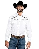 ELY CATTLEMAN Herren Long Sleeve Western Shirt with Eagle Embroidery Hemd mit Button-Down-Kragen, Weiß, Groß