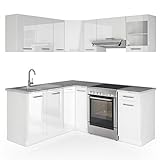 Vicco Küche Rick L-Form Küchenzeile Küchenblock Einbauküche 167x187cm Weiß Hochglanz - frei kombinierbare Möbel-Module