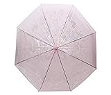 Alsino Regenschirm Hochzeitsregenschirm Glockenschirm Herzen Blumen Transparent Durchsichtig C-Griff mit Automatik Druckknopf groß und leicht für Frauen, Rosa
