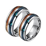 Mesnt Wolfram Ring Damen, 8mm Silber Ring Inlay Holz und Schale | Damen 57 (18.1) & Herren 54 (17.2)