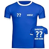VIMAVERTRIEB® Herren Kontrast T-Shirt Darmstadt - Trikot mit Deinem Namen und Nummer - Druck: weiß - Männer Shirt Wunschtext - Größe: XXL blau/weiß