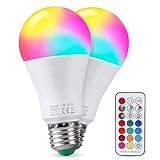 REYLAX Farbige Leuchtmittel LED RGBW Lampe E27 10W, Dimmbare Edison Glühbirne Lampen Dual Memory 12 Farben Smarte LED Birnen, Kabellos Fernbedienung inklusive, für Bar KTV Party Dec (2-er Pack)