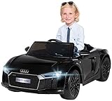 Actionbikes Motors Kinder Elektroauto Audi R8 Spyder - Lizenziert - 2 x 45 Watt Motor - Rc 2,4 Ghz Fernbedienung - Eva Vollgummireifen - USB - Softstart - Elektro Auto für Kinder ab 3 Jahre (Schwarz)