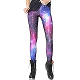 AONER Damen Galaxy Leggings Skinny Elastische Leggins Einheitsgröße Frau Galaxie Space Patterned Weltraum Weltall Sternenhimmel Print Style Stretch (A)