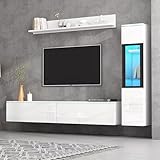 VSOGA TV-Wohnwand 3-teilig mit LED, Hochglanz Weiß – Set mit TV-Schrank, Vitrine und Hängeregal, modernes Wohnzimmermöb