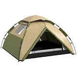 Outsunny Campingzelt Familienzelt 3-4 Personen Kuppelzelt, leicht, belüftet, wasserdicht, 3000 mm, mit Tragetasche und Haken oben, Dunkelgrün und B