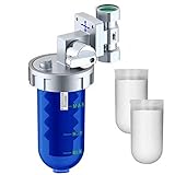 FERDOM Poliphosphatspender Feeder für Wassersysteme gegen Zunder und Korrosion. Ventil & Bypass, Messingkopf, blauer SAN-Behälter, 360 Grad 1/2 ”(DN15) Wasseranschluss. Mit Nachfüllung für 20m3 W