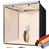 FOSITAN Fotostudio 60x60x60cm Bi-Color Dimmbare Lichtzelt mit 2X LED Beleuchtung, 5 Hintergründe (schwarz, weiß, rot, orange, grau) für Professionelle Fotografie