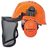 BLOSTM Kettensägen-Schutzhelm - 3-in-1 Orange Freischneider Helm mit Stahlnetz-Visier und Gehörschutz-Ohrenschützern, Forsthelm mit Sicherheitsvisier, Kettensägen Helm, Stoßfestem Schutzhelm