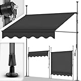 tillvex Klemmmarkise 400cm Anthrazit mit Handkurbel Balkon | Balkonmarkise ohne Bohren | Markise UV-beständig & höhenverstellbar | Sonnenschutz wasserdicht