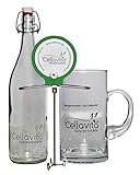 Cellavita – Wasserwirbler für Hexagonwasser 3er Set – Handwirbler mit 1L Glasflasche & Krug – Wasserverwirbler für Herstellung von belebtem & vitalisiertem Wasser durch veränderte Hexagonstruk