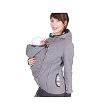 Baby Carrier Hoodies Mäntel 2 In 1 Frauen Mutterschaft Sweat-Shirts Fleece Känguru-Tasche Tragejacke Känguru Jacke für Mama und Baby Umstandswinterjacke Babyeinsatz Winter Tragejacke Grau S