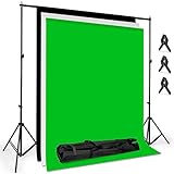 Amzdeal 2m*3m Hintergrund Ständer-Support-System 2m*1.6m Greenscreen mit Ständer StHintergründe (weiß/schwarz/grün) für Portrait, Produkt Fotografie und Videoaufnahme