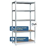 Grafner XXL Schwerlastregal mit 5 Böden aus MDF, maximale Belastung 875 kg, TÜV/GS Zertifizierung, abgerundete Ecken, 90x40x180 cm, Steckregal, Lagerregal Kellerreg