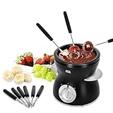 ADE elektrisches Schokofondue 250ml mit 6 Spießen | 2 Temperaturstufen zum Schmelzen und Warmhalten | Temperiergerät für Schokolade und Kuvertüre | herausnehmbare teflonbeschichtete Schü