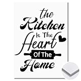 GRAZDesign Wandbild Küche Spruch The Kitchen is the Heart Küchenbild zum Aufhängen oder Hinstellen, lustig & leicht Weiß Hartschaum DIN A4