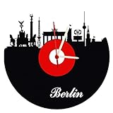 Wanduhr Berlin Schallplattenuhr mit Quarzwerk Berlin Skyline rot-weiß